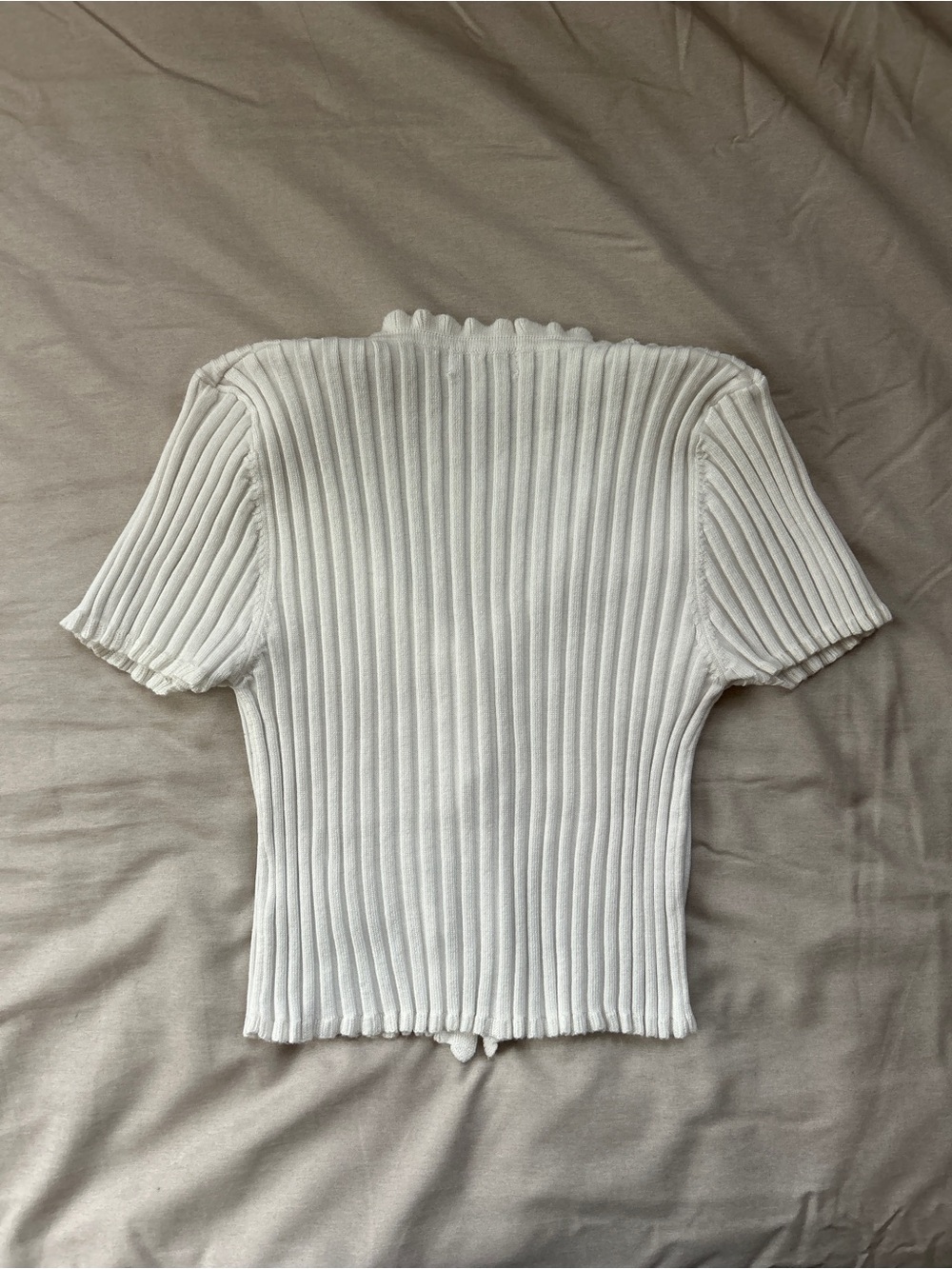 Fashion Nova Cream Ribbed Ruffle-Trim Top - Picture 2 of 4